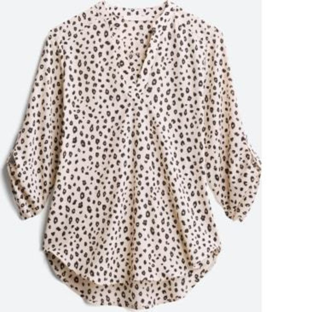 Euc Lush Warren Split Neck Blouse Leopard Print - image 1